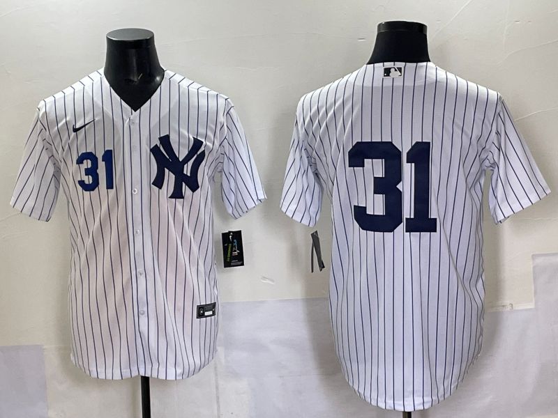 Men 2025 New York Yankees #31 No Name White Stripe Game Nike MLB Jersey style 04